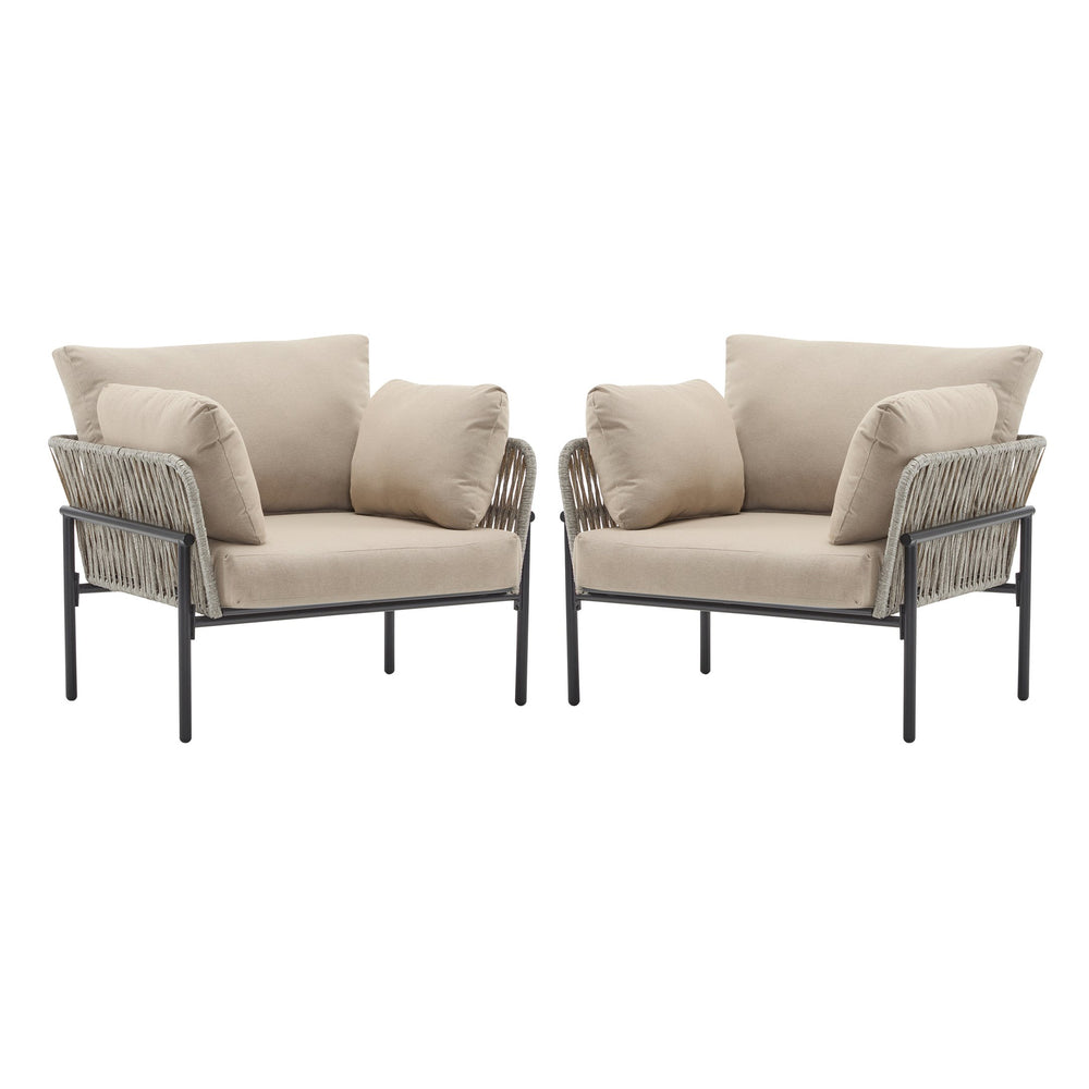 English Elm Christopher Knight Home® - [Set Of 2] 36" Beige Iron Lounge Chairs With Plush Cushions & Rope Weave, Perfect For Indoor/Outdoor N767P237035G_2