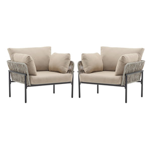 English Elm Christopher Knight Home® - [Set Of 2] 36" Beige Iron Lounge Chairs With Plush Cushions & Rope Weave, Perfect For Indoor/Outdoor N767P237035G_2