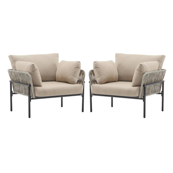 English Elm Christopher Knight Home® - [Set Of 2] 36" Beige Iron Lounge Chairs With Plush Cushions & Rope Weave, Perfect For Indoor/Outdoor N767P237035G_2