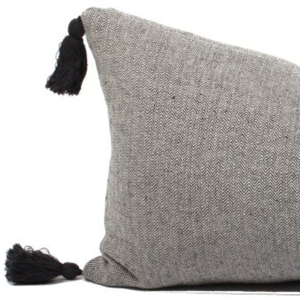 Homeroots Set Of Two 16" X 35" Dark Slate Gray 100% Cotton Herringbone Pillows With Tassels   520266