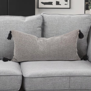 Homeroots Set Of Two 16" X 35" Dark Slate Gray 100% Cotton Herringbone Pillows With Tassels   520266