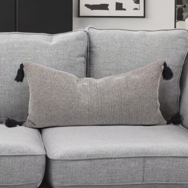 Homeroots Set Of Two 16" X 35" Dark Slate Gray 100% Cotton Herringbone Pillows With Tassels   520266