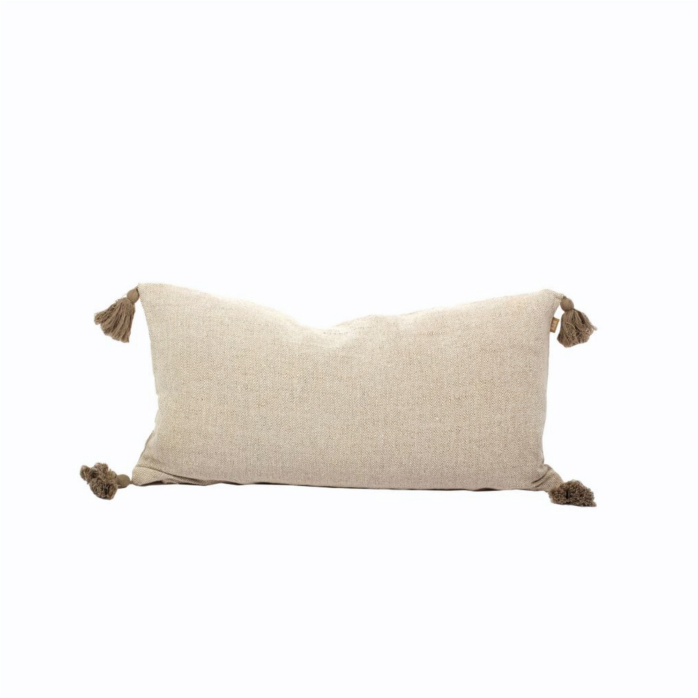 Homeroots Set Of Two 16" X 35" Taupe Herringbone Cotton Throw Pillow With Tassels   520267