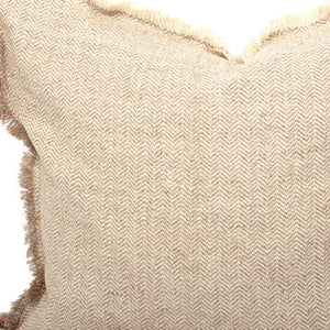 Homeroots Set Of Two 24" Taupe Herringbone Cotton Throw Pillow With Fringe   520269