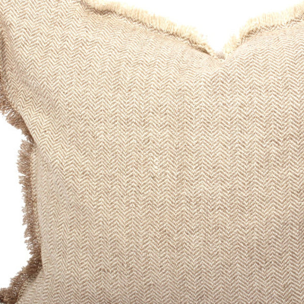 Homeroots Set Of Two 24" Taupe Herringbone Cotton Throw Pillow With Fringe   520269