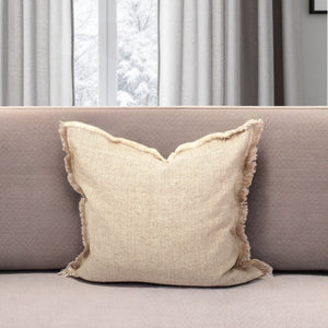 Homeroots Set Of Two 24" Taupe Herringbone Cotton Throw Pillow With Fringe   520269
