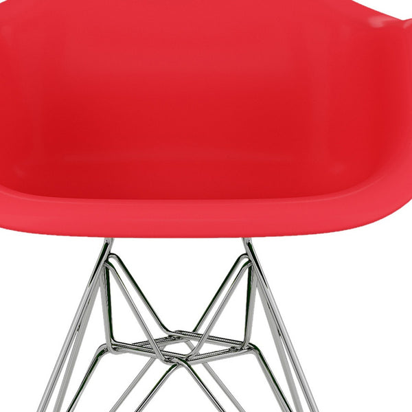 Homeroots Red And Silver Heavy Duty Plastic Dining Arm Chair  Plastic 520274