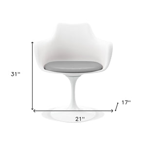 Homeroots White Heavy Duty Plastic Swivel Dining Arm Chair With Gray Faux Leather Cushion   520276
