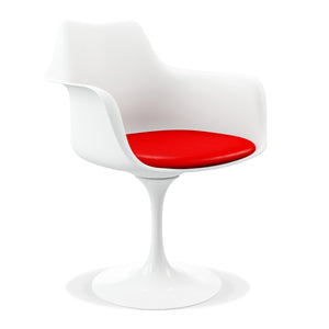 Homeroots White Heavy Duty Plastic Swivel Dining Arm Chair With Red Faux Leather Cushion   520277