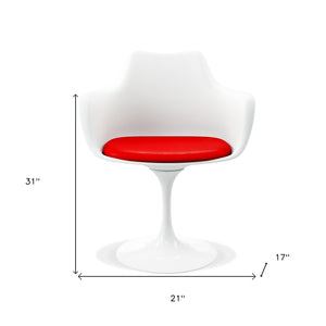 Homeroots White Heavy Duty Plastic Swivel Dining Arm Chair With Red Faux Leather Cushion   520277