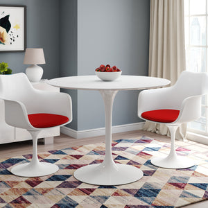 Homeroots White Heavy Duty Plastic Swivel Dining Arm Chair With Red Faux Leather Cushion   520277