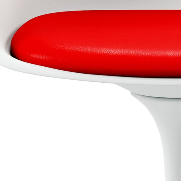 Homeroots White Heavy Duty Plastic Swivel Dining Arm Chair With Red Faux Leather Cushion   520277