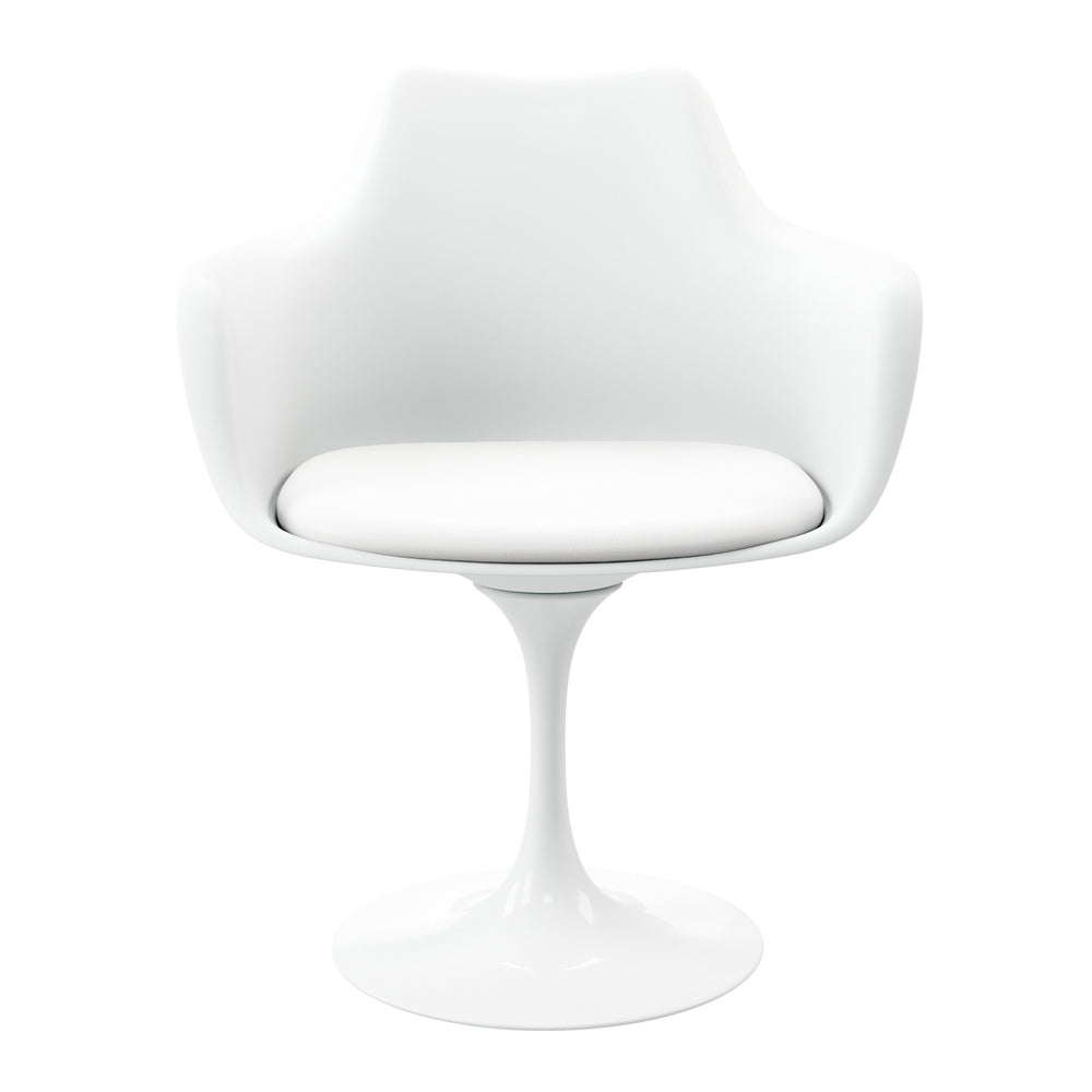 Homeroots White Heavy Duty Plastic Swivel Dining Arm Chair With Faux Leather Cushion   520278