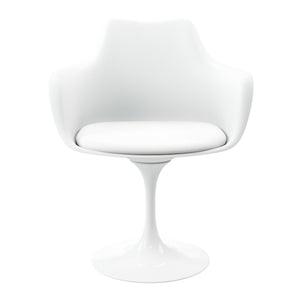 Homeroots White Heavy Duty Plastic Swivel Dining Arm Chair With Faux Leather Cushion   520278