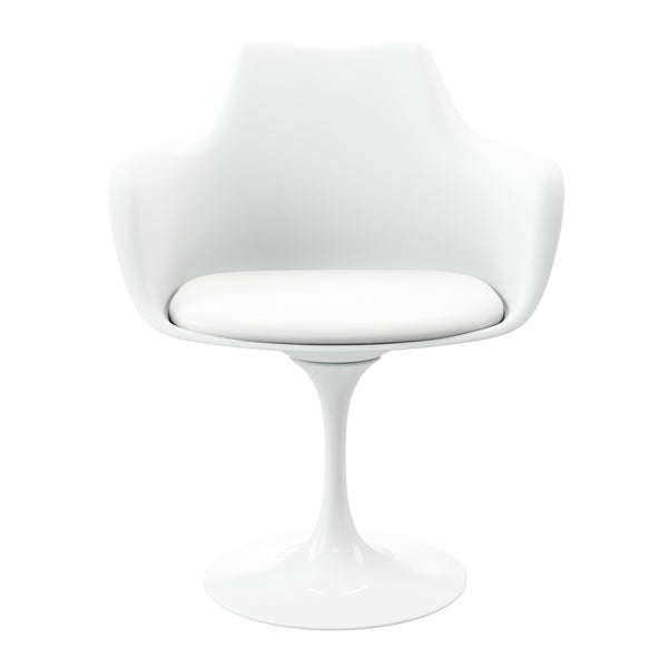 Homeroots White Heavy Duty Plastic Swivel Dining Arm Chair With Faux Leather Cushion   520278