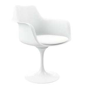 Homeroots White Heavy Duty Plastic Swivel Dining Arm Chair With Faux Leather Cushion   520278