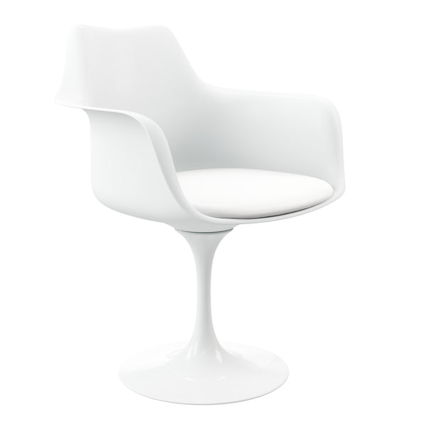 Homeroots White Heavy Duty Plastic Swivel Dining Arm Chair With Faux Leather Cushion   520278