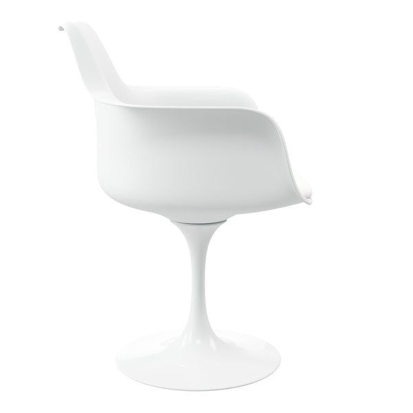 Homeroots White Heavy Duty Plastic Swivel Dining Arm Chair With Faux Leather Cushion   520278