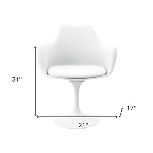 Homeroots White Heavy Duty Plastic Swivel Dining Arm Chair With Faux Leather Cushion   520278