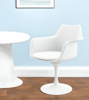 Homeroots White Heavy Duty Plastic Swivel Dining Arm Chair With Faux Leather Cushion   520278