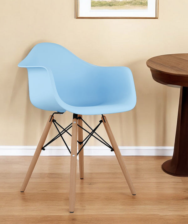 Homeroots Blue And Natural Heavy Duty Plastic And Solid Wood Dining Arm Chair  Plastic 520279