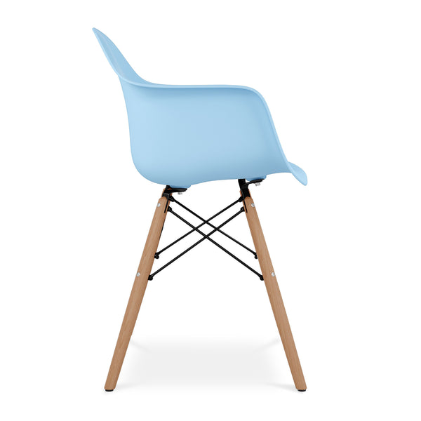 Homeroots Blue And Natural Heavy Duty Plastic And Solid Wood Dining Arm Chair  Plastic 520279