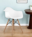 White Modern Retro Dining Arm Chair - Heavy Duty Plastic & Solid Wood Design for Any Room Decor