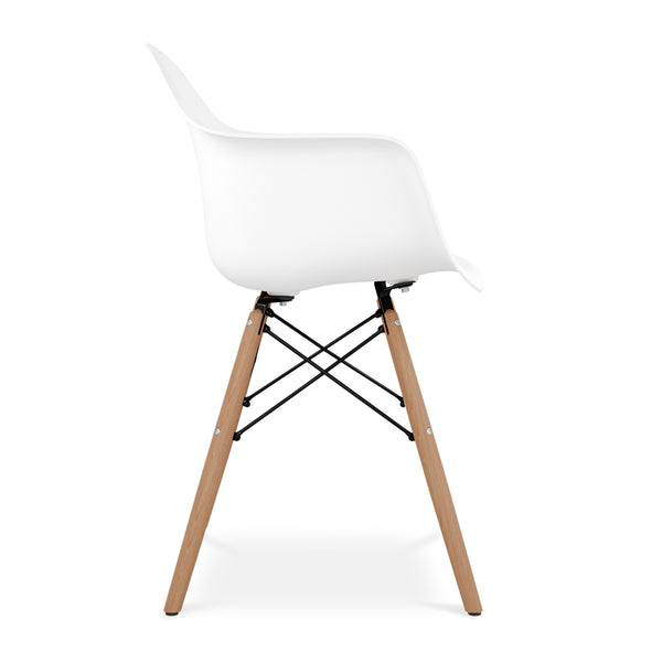 Homeroots White And Natural Heavy Duty Plastic And Solid Wood Dining Arm Chair  Plastic 520283