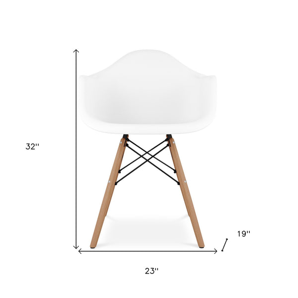 Homeroots White And Natural Heavy Duty Plastic And Solid Wood Dining Arm Chair  Plastic 520283