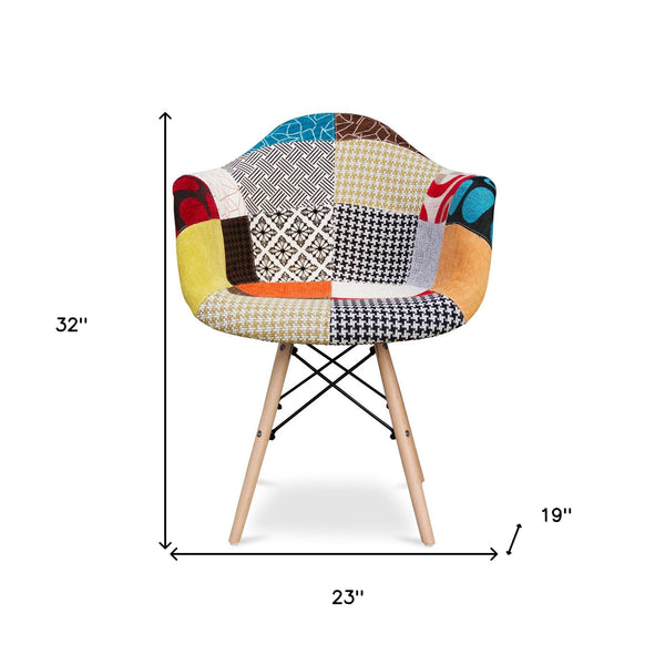 Homeroots Black White And Rainbow And Natural Upholstered Fabric Dining Arm Chair  Wood 520284