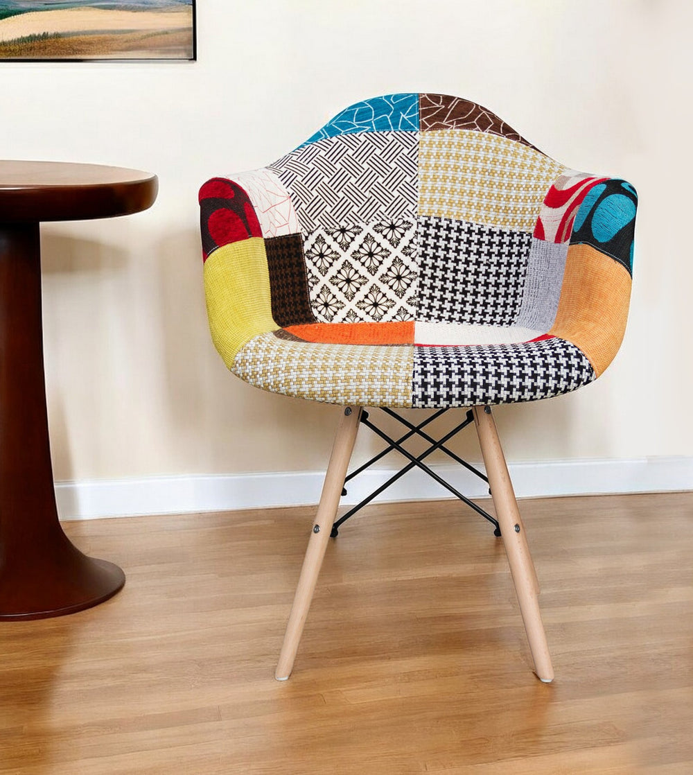 Homeroots Black White And Rainbow And Natural Upholstered Fabric Dining Arm Chair  Wood 520284