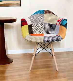 Homeroots Black White And Rainbow And Natural Upholstered Fabric Dining Arm Chair  Wood 520284