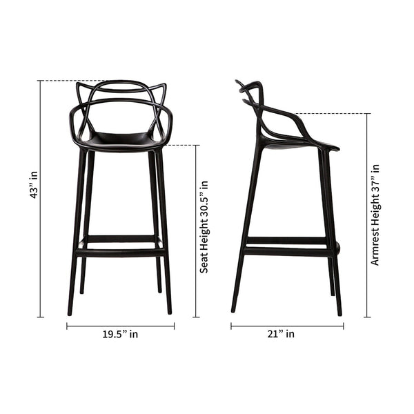 Homeroots 31" Black Heavy Duty Plastic Bar Height Bar Chair   520285