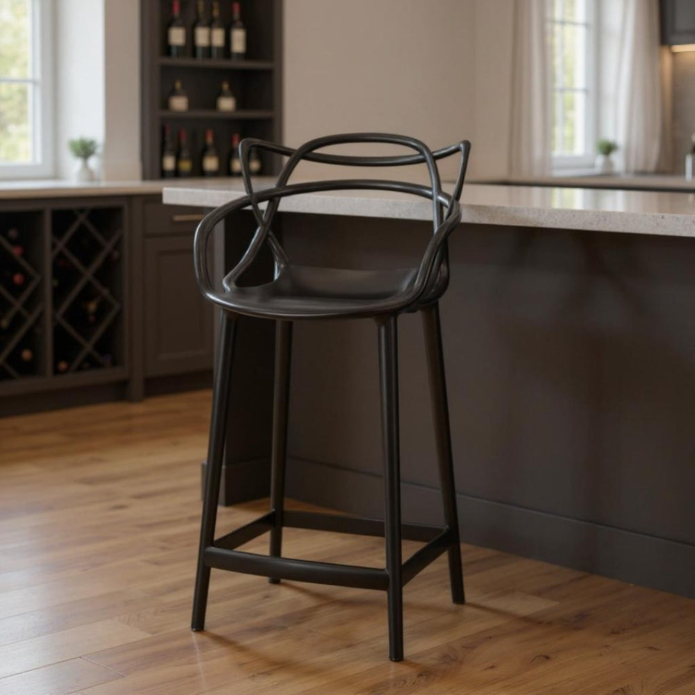 HomeRoots 31" Black Bar Height Chair - Heavy-Duty Plastic, Stackable, UV-Protected for Indoor/Outdoor Use 520285