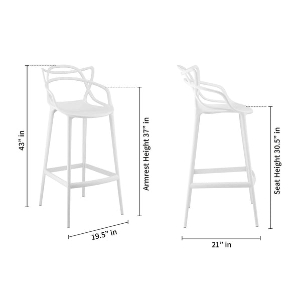 Homeroots 31" White Heavy Duty Plastic Bar Height Bar Chair   520286