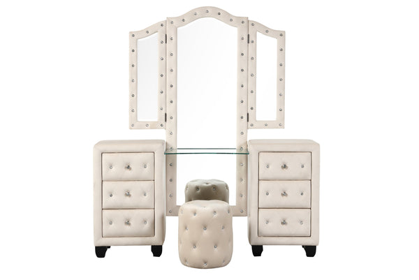 English Elm Encore Modern Tufted Queen 4Pc Bedroom Set - Stylish Upholstered Bed, Dresser, Mirror & Nightstand B009S01721