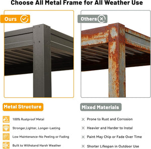 English Elm 8x5 Outdoor Hardtop Louvered Pergola Steel Grill Shelter with Gutter and Adjustable Roof Brown W1859S00177