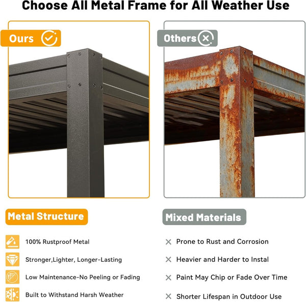 English Elm 8x5 Outdoor Hardtop Louvered Pergola Steel Grill Shelter with Gutter and Adjustable Roof Brown W1859S00177