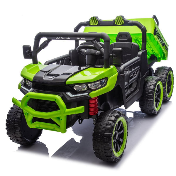 English Elm 24v Two Seat Kids Electric Dump Truck Six Wheel 4wd Utv with Parental Remote Green W1578P268992