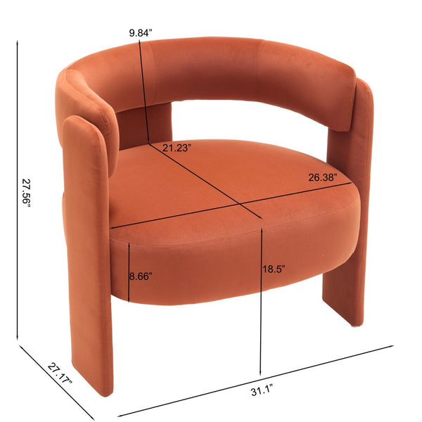 English Elm Accent Chair Velvet Upholstered Mid Century Modern Seat with Tapered Wood Legs for Any Room Orange W3244P417189