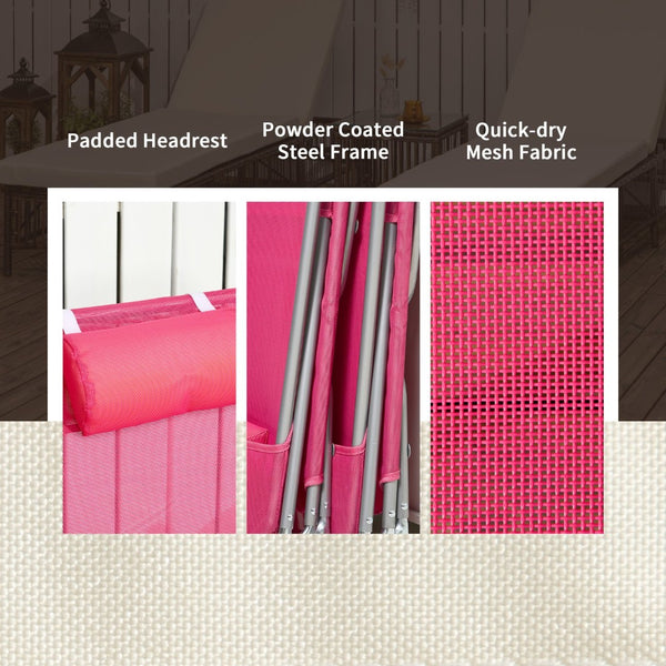 English Elm Outsunny 2 Piece Pink Folding Chaise Lounge Chairs With 6-Position Recline For Poolside Relaxation W2225P174376-GIGA