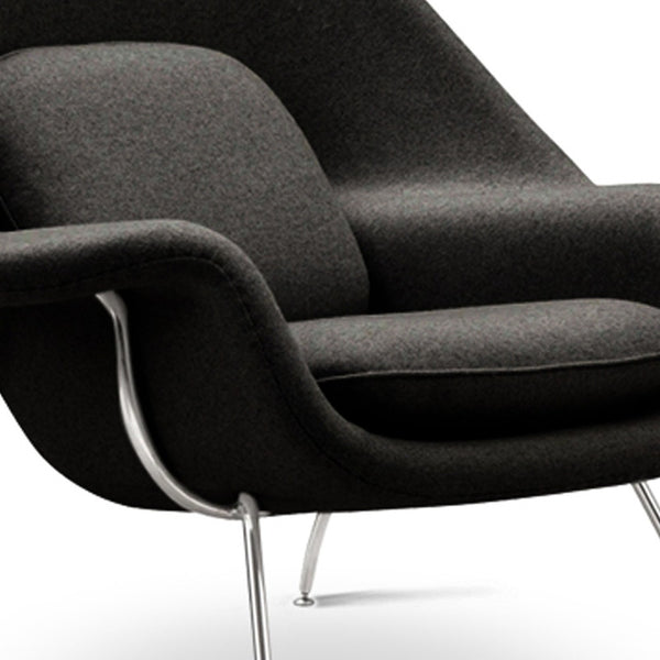 Homeroots 39" Black And Silver Wool Lounge Chair With Ottoman   520549