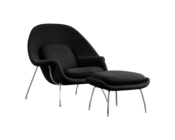 Homeroots 39" Black And Silver Wool Lounge Chair With Ottoman   520549