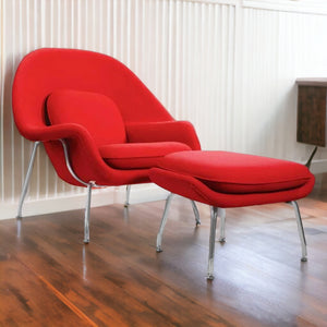 Homeroots 39" Red And Silver Wool Lounge Chair With Ottoman   520550