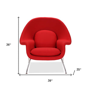 Homeroots 39" Red And Silver Wool Lounge Chair With Ottoman   520550