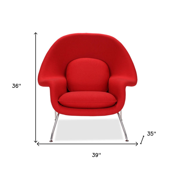 Homeroots 39" Red And Silver Wool Lounge Chair With Ottoman   520550
