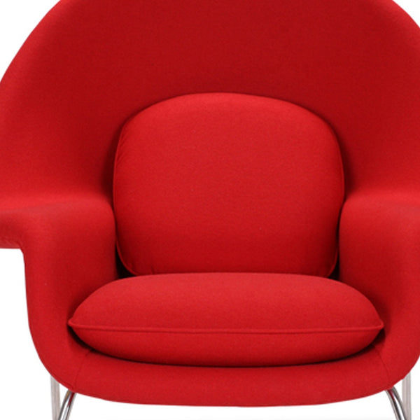 Homeroots 39" Red And Silver Wool Lounge Chair With Ottoman   520550