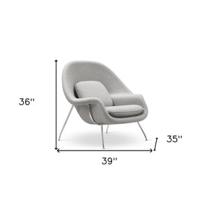 Homeroots 39" Light Gray And Silver Wool Lounge Chair With Ottoman   520551