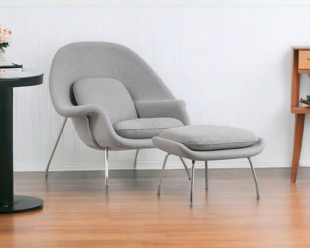 Homeroots 39" Light Gray And Silver Wool Lounge Chair With Ottoman   520551