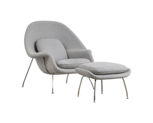 Homeroots 39" Light Gray And Silver Wool Lounge Chair With Ottoman   520551